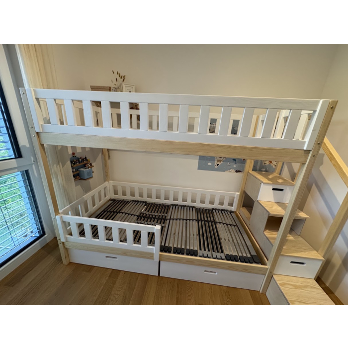 Etagenbett mit Treppe Wien - Massivholz Stockbett für Kinderzimmer